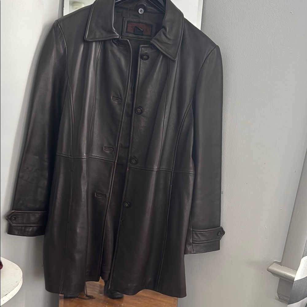 a.n.a Dark Brown Leather Trench Coat